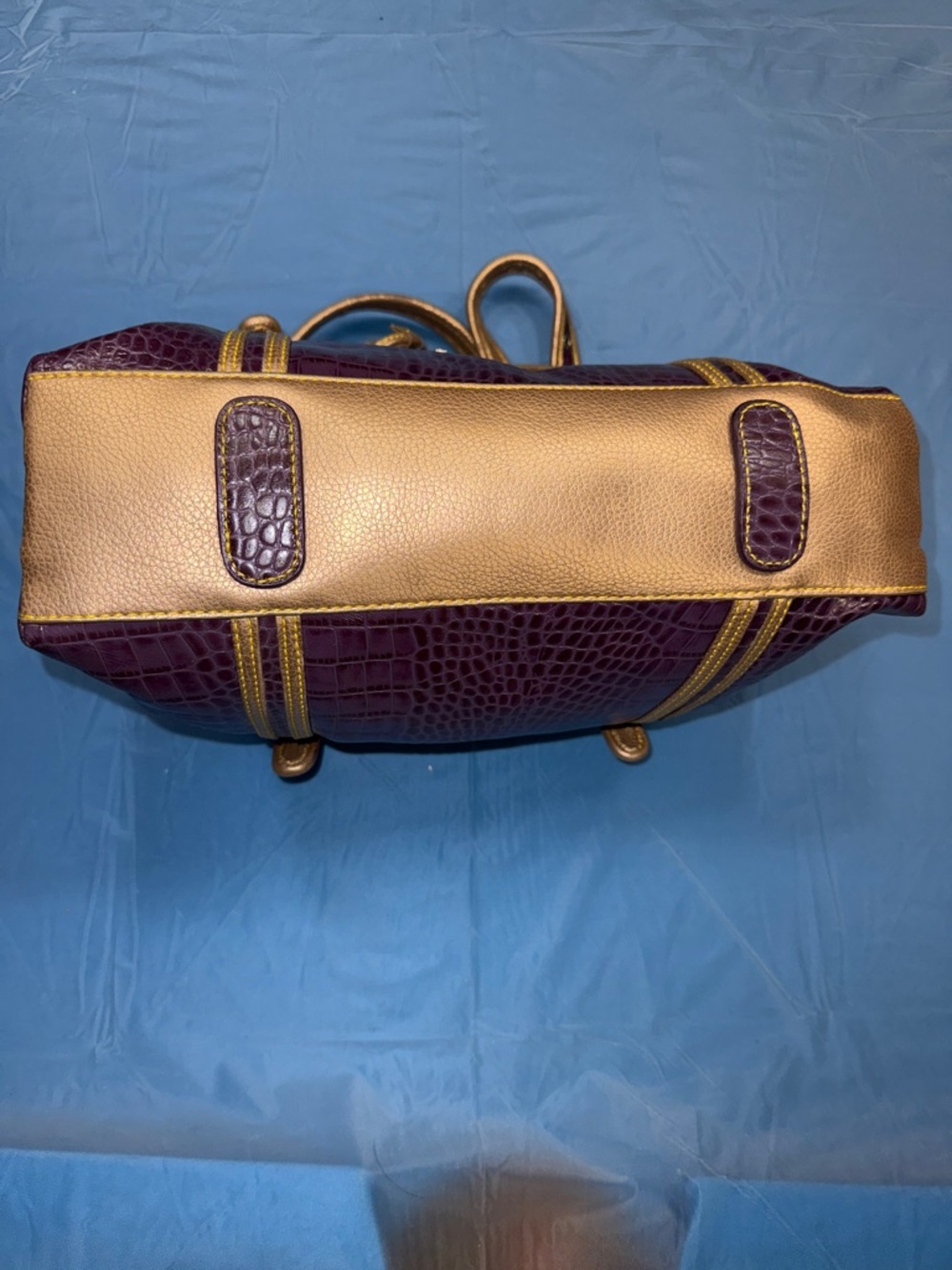 Sharif Purple Croc-Embossed Satchel with Gold Trim - Picture 14 of 16